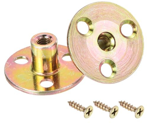 sourcing map Lot de 16 écrous en T M6 à visser en acier au carbone avec base ronde pour meubles, insert fileté pour bois, bride filetée femelle avec vis