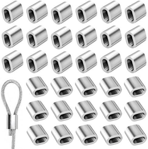 60 Stück Aluminiumhülsen M6 Alu Klemme Pressklemmen Drahtseilklemme Ovale Presshülsen Crimpschlaufe Würgeklemmen für 6 mm Drahtseil Kabel Stahlseil