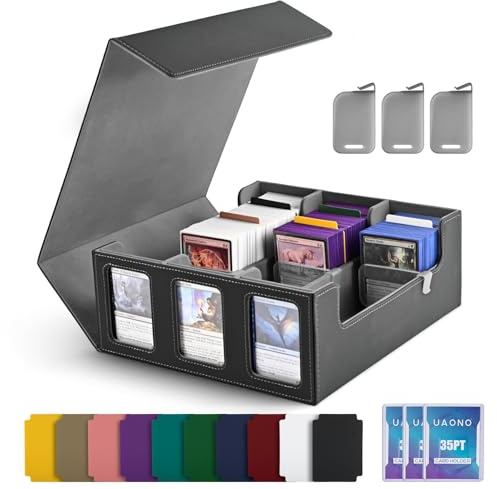 UAONO Caja de Almacenamiento para Tarjetas Coleccionables Commander - Más de 1800 MTG, 3 Cargadores Superiores, Funda para TCG y Tarjetas Deportivas Magic