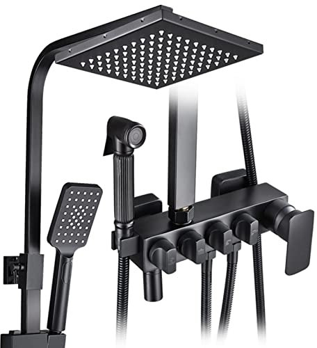 Badewannen-Mischbatterie, Schwarz, 4-Funktionen-Wand-Duscharmatur-Set, Regenduschkopf mit 3-Modus-Handbrause, Wannenauslauf, Bidet-Sprühgerät