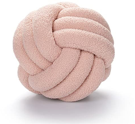 champracer Knotenkugelkissen,22cm-rundes Ballkissen, handgewebte Knotbugel Lamm Samtsofa Kissen, Heimdekoration Knotenkissen, Wurfkissen für Couch, Bett, Auto, Büro (Kirsche Rosa)