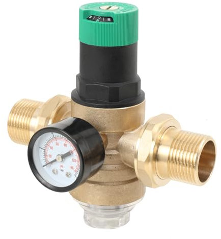 Cozyel Riduttore di pressione dell'acqua da 1 pollici, riduttore di pressione dell'acqua con misuratore di pressione dell'acqua e filtro a rete, valvola di pressione dell'acqua in ottone per regolare