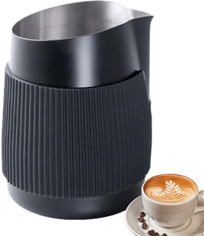Jarra espumante de leche – Vaso espumador de leche de 420 ml para capuchino, vaporizador, jarra de espuma de leche de acero inoxidable para casa y viajes al aire libre
