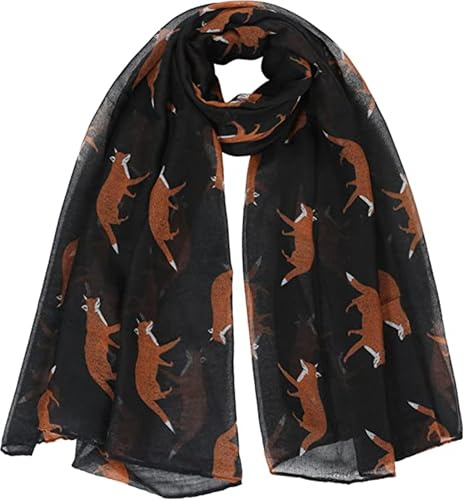 A Liittle Tree Fox Print Lady Women Fashion Stylish Soft Scarf Shawl Wrap Headscarf (Black)