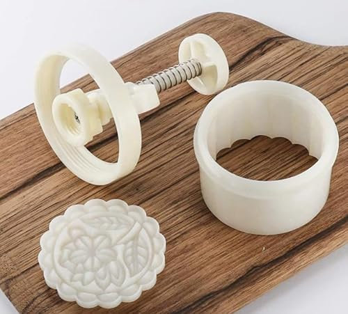 Stampo per torte lunari a pressione manuale, Set di 6/4 timbri for biscotti con spessore regolabile, strumenti di decorazione a forma di fiore 3D rotondi/quadrati fatti a mano, for cuocere torte fai d