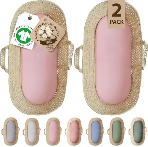 Bunnyjik 28x74-30x70 Ovale Spannbettlaken – GOTS-ZERTIFIZIERTES Bio Set aus 2 – 100% Baumwolle, Luxuriös 190GSM Dick & Ultraweich – Stubenwagen Bezug, Moseskorb, Babybett, Beistellbett