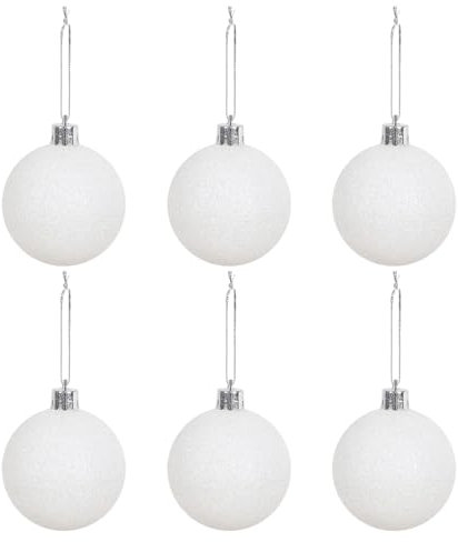 Cozylkx 6 Palline per Albero di Natale da 8 Cm, Palline Appese con Finitura Glitterata, Decorazioni Natalizie con Palline Glitterate Bianche E Spago