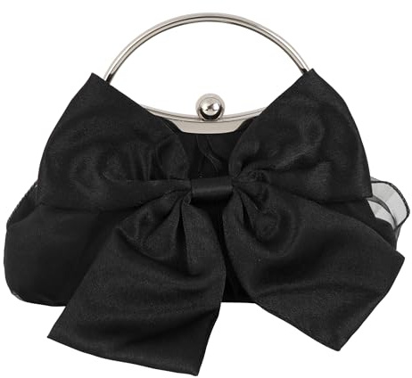 Pandalein Damen Schleife Clutch Seide Abendtasche Brauttasche Kleidertasche Handtasche mit Metall Henkel Kette für Hochzeit Wedding Prom Party
