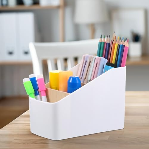 Zocipro Schreibtisch Organizer, Stifte Organizer, Schreibutensilienfach, Büro Stiftehalter, 4 Fächer Bambus Büro Organizer, Aufbewahrungsbox Desk Organizer für Stifte, Kosmetika, Haftnotizen (weiß)