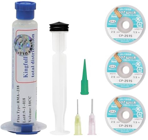 VARKAGE Kl-558 Flussmittel Löten Elektronik, 10Ml No-Clean Bleifreies Flux Flussmittel, Lötflussmittel für Handy Lötungen,Bga,Haushaltsgerätereparaturen, 3 Stück 2.5Mm/1.5M Entlötlitze