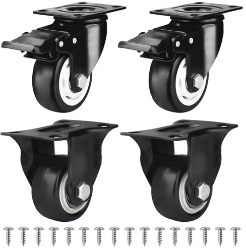 Ein Satz von 4 50mm Möbel Lenkrollen, 2 Lenkrollen mit Bremsen, Transportrollen, M8 Lenkrollen mit Bremsen und kopflosen Schrauben ﻿