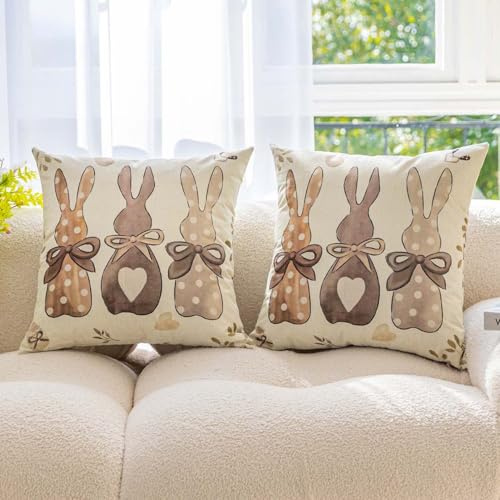 Miuyunya 2 Stück Leinen Kissenbezug Ostern 50 x 50 cm Kissenhülle Dekorative Dekokissen Ostereier Ostern Sofakissen Lendenkissen Wurfkissenbezug mit Verstecktem Reißverschluss Sofa Schlafzimmer