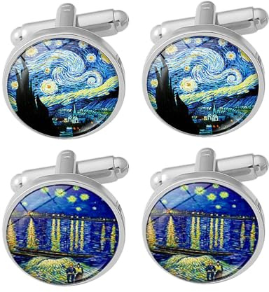 YSJCHEBS 2 Paires De Poignets De Peinture À l'huile Gogh, Boutons De La Manchette pour Hommes, Boutons De Ferraille De Mode Créative, Manches De Chevrons, Boucles De Décoration De Vêtements