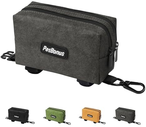 PetBonus Porta Sacchetti per Cani Impermeabile, Dispenser Portatile per Guinzaglio con 1 Rotolo Sacchetti Cacca Cane Incluso, Per snack e accessori da passeggio, adatto all'uso quotidiano(Grigio)
