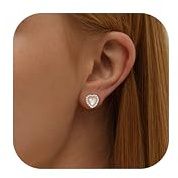 Kakonia Örhängen för kvinnor, pärlörhängen dam klämma Cz örhängen falska hjärta hypoallergena silver guld klassiska örhängen utan hål för kvinnor ingen piercing falska örhängen - hjärta, Rostfritt