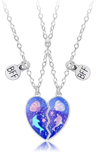 collier amitier,Amitié Pendentif Collier Ensemble Meilleurs Amis Collier BFF Collier Coeur Violet Amitié Collier pour 2 Filles Cadeau D'anniversaire pour Les Meilleurs Amis（dauphin）