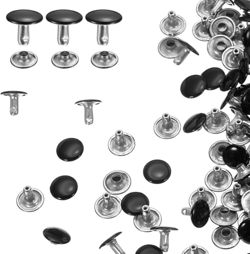 sourcing map 60 juegos de remaches de cuero de doble tapa, 10 x 10 mm, con tapa redonda, de metal, remaches de cuero para manualidades, cinturón de tela, collar de mascotas, reparación y decoración