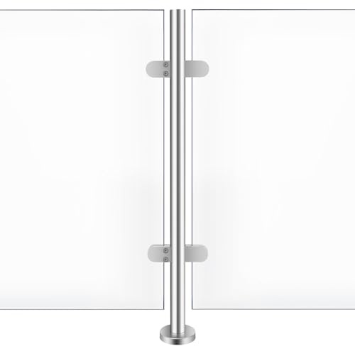 90cm Stainless Steel Balustrade Posts, Glass Railing Post with Glass Clamps and Rubbers, for Outdoor Indoor Guardrails Staircase Landing, Fit 12mm Toughened Glass/Wood (Middle Post)