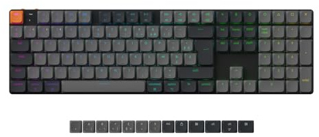 Keychron K5 QMK Clavier de Jeu Mécanique Sans Fil Ultra-fin, 104 Touches Programmerbar, Hot-swap Commutateurs Marron, Rétroéclairage RVB Bluetooth 5.2 pour Mac/Windows/Linux, Disposition FR- Version 2