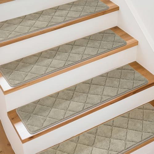 Art3d Alfombrillas para escalones, 20 x 76 cm, autoadhesivas, de seguridad, 15 unidades, ideales para niños, ancianos y mascotas, color beige