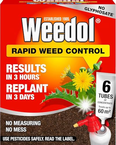 Weedol Rapid Weed Control 6 Concentrate Tubes | Glyphosate-Free Fast Action Weedkiller | Visible Results in 3 Hours | Replant in 3 Days | Treats 60m² | 6 x Easy-Dose Tubes
