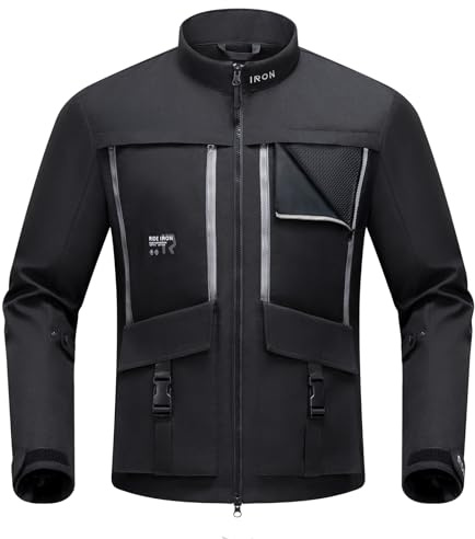 RIDEIRON Chaqueta Moto Hombre Verano Invierno Transpirable con Protectores CE2 – Cazadora 4 Estaciones, Forro Extraíble, Reflectante, Bolsillos Grandes M