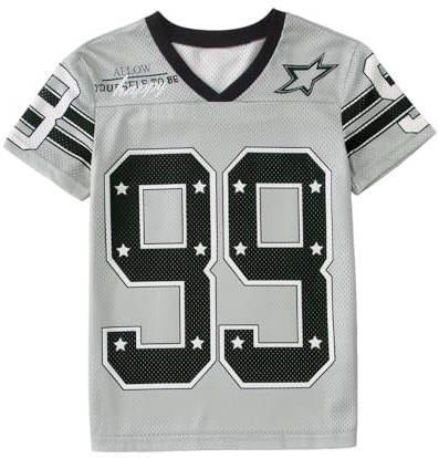 Boys Girls Jersey Shirts Y2k Number 99 Graphic Tee Short Sleeve V Neck T-Shirt Kids Football Jersey Summer Tops (Grey, 9-10Y)