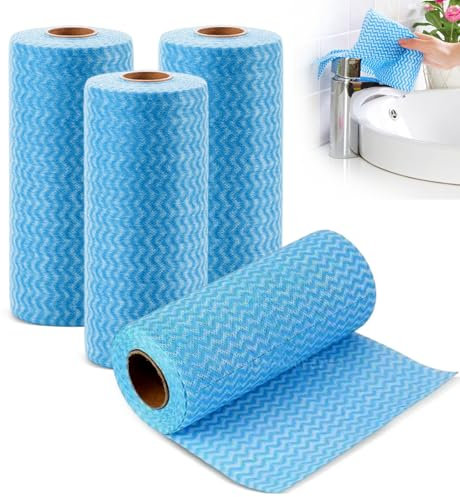 dogmoon Lot de 4 rouleaux de lingettes J Cloth, réutilisables, en tissu non tissé, multi-usages, pour salon, cuisine, table à manger (bleu)