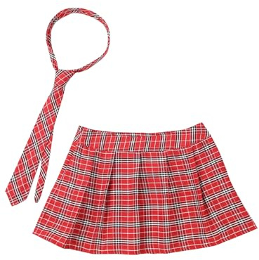 Riismen Damen Minirock Falda Línea A Falda De Cuadros Plisada con Corbata Disfraz De Colegiala Conjunto Disfraz Halloween Carnaval Carnaval Rojo M