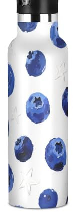 Blueberry Star Bouteilles d'eau légères réutilisables avec paille isolée sous vide pour eau, lait, jus, école, camping, sport