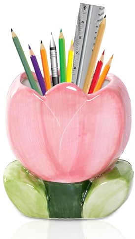 CHENKEE Schreibtisch Stiftehalter,Multifunktionale Stifte Organizer,Tulpen Stiftehalter Kinder,Boho Style Schreibtisch Organizer,Stifteköcher für Schule, Schlafzimmer, Büro, Zuhause (Rosa)
