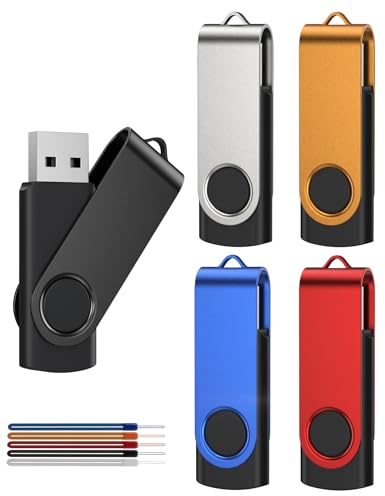 Kepmem Memoria USB 2.0 64 GB Flash Drive Pendrive con Indicador LED Paquete de 5 USB Barato Unidad Flash Metálico Diseño Giratorio de 360° Almacenamiento de Datos Colorido para Transferencia de Datos