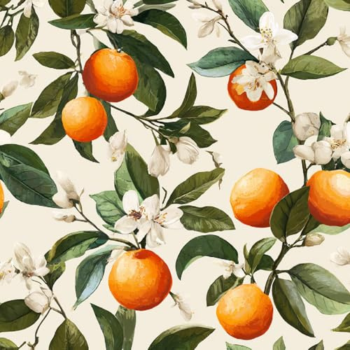 Generisch Selbstklebende Tapete 44x200 cm Klebefolie Möbel Orangen Obst Dekorfolie Möbelfolie Malerei Pflanzen Mustertapete Wandtapete Wohnzimmer Schlafzimmer Wasserdicht Wallpaper Küche