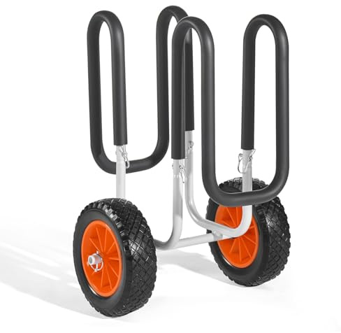 VEVOR Chariot de Kayak, Capacité de Charge 68 kg, Chariot de Transport Paddle Pliable Compact, avec Pneus en Caoutchouc Plein 25,4 cm, Pied de Support, Sangle d'Arrimage, pour Kayaks, Canoës, Paddles