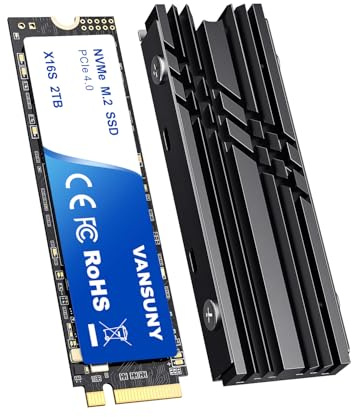Vansuny SSD Interne 2To PCIe 4.0 NVMe M.2 | Lecture 7000 Mo/s, Écriture 6300 Mo/s | Dissipateur Thermique Intégré | Compatible PC Portable, Bureau et PS5 | Idéal pour Gaming, Montage Vidéo - X16S