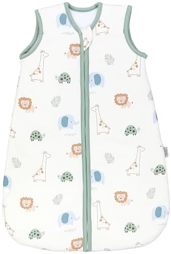 TupTam Baby Schlafsack 2.5 TOG – Warmer Winter Schlafsack Baby, OEKO-TEX, Ärmellos, Atmungsaktive Baumwolle, Farbe: Dschungel, Größe: 56-62