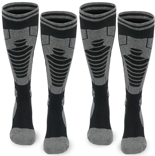 ouhos 2 par skidstrumpor för män och kvinnor, varma skidstrumpor, termostrumpor, vinterstrumpor med vaddering, knästrumpor, skidstrumpor för snowboard, skidåkning, snö, jakt, vandring 43–46, Svart