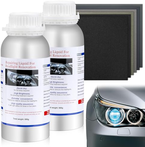 Scheinwerfer Bedampfen Flüssigkeit, 2 Flasche je 800g Headlight Polish Scheinwerfer Reparatur Flüssigkeit, Auto Scheinwerfer Aufbereitung Set Flüssigkeit für Vergilbung, Kratzer, Vage, Oxidation