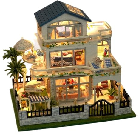 Kit De Construcción De Casa Pequeña - Maqueta De Madera Miniatura 3D con Luces LED para Adolescentes,Regalo Manualidades Creativas para Todos