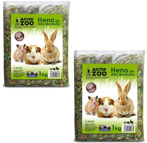 ASGRADO Heno Natural de Alta Montaña para Conejos, Hámsters y Cobayas, 100% Natural, Forma Seca, 1 kg, con Manzanilla y Caléndula, Mantenimiento Dental y Digestión Saludable (2kg)