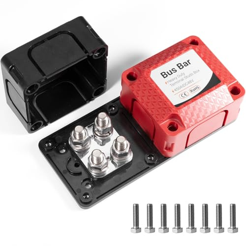 450A Bus Bar 12V DC Power Distribution Block with 4 x 5/16 Studs, Heavy Duty Marine Battery Bus Bar Terminal Block, for Automotive, Car, Solar Wiring, Positive & Negative (Siamese)