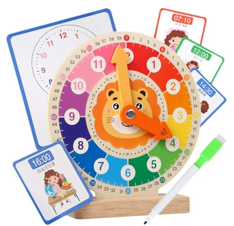 DuskHaven Analoge Lernuhr Aus Holz – Pädagogisches Spielzeug für Kleinkinder Im Alter von 3, 4 Und 5 Jahren