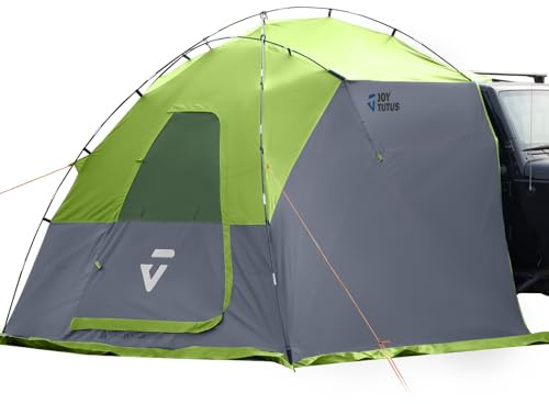 JOYTUTUS Car Shelter with Full-Coverage Sunshade for Side or Rear, Universal Mount Vehicle Awning and Car Camping Tent, Easy Set-up Buckles, Roll up Sides and Windows, UV50+, Rainproof, Gray Green