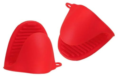 HUDFVIOI Maniques Cuisine Lot de 2 maniques en silicone résistantes à la chaleur, anti-brûlure, antidérapantes, avec pinces, for cuisine et pâtisserie(2pcs-red)