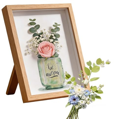 Shadow Box Frame Hollow 3 cm 8 Inches, Natural Wood Colour Box Frames for Crafts 3D Deep for Crafts Photos Artworks Bouquet
