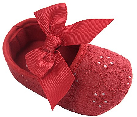 LACOFIA Infant Baby Girls Princess Bowknot Anti-Slip Soft Sole Crib Shoes Red 6-12 Months