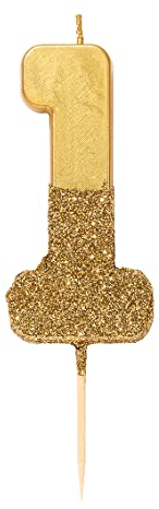 Gold Glitter Number one 1 Birthday Candle | Quality Large Cake Topper Decoration | Pretty, Sparkly and Elegant Ideal for milestone and anniversary 18th, 21st, 30th 40th 50th 60th 70th 80th 90th 100!