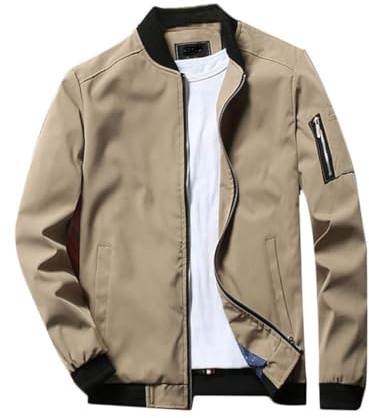 Lavnis Men's Flight Bomber Jacket Lightweight Softshell Coat Sportwear Zipper Windbreaker Khaki L