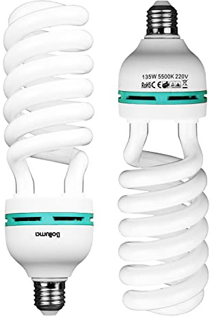 BOLLUMA 2X 50W = 135W 5500K Fotolampe E27 Fotoleuchte CFL, Spiral Tageslichtlampe Studioleuchte Energiesparende Lebensdauer Beleuchtung für Produktfotografie Fotostudio, Fotografie