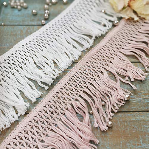 Yulakes 4 Yard Baumwolle Spitze Quaste Band 10CM - Vintage Häkelband Zum Nähen Von Bettwäsche Vorhänge DIY Zubehör (Weiss)